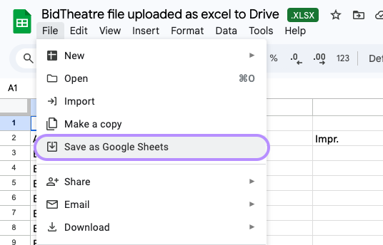 Save file as Google Sheet