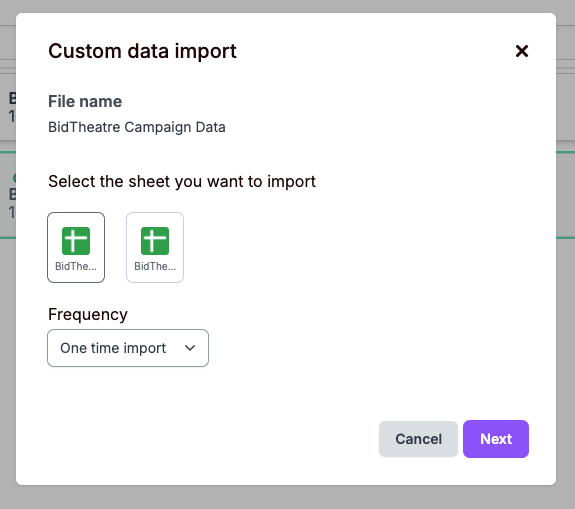 Fyr Custom Data Import from Sheets - select tab